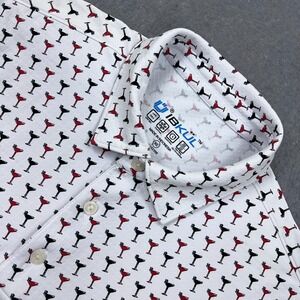 IBKUL Shirt Mens XL White Shaken Not Stirred Martini Glass AOP Cooling Golf Polo